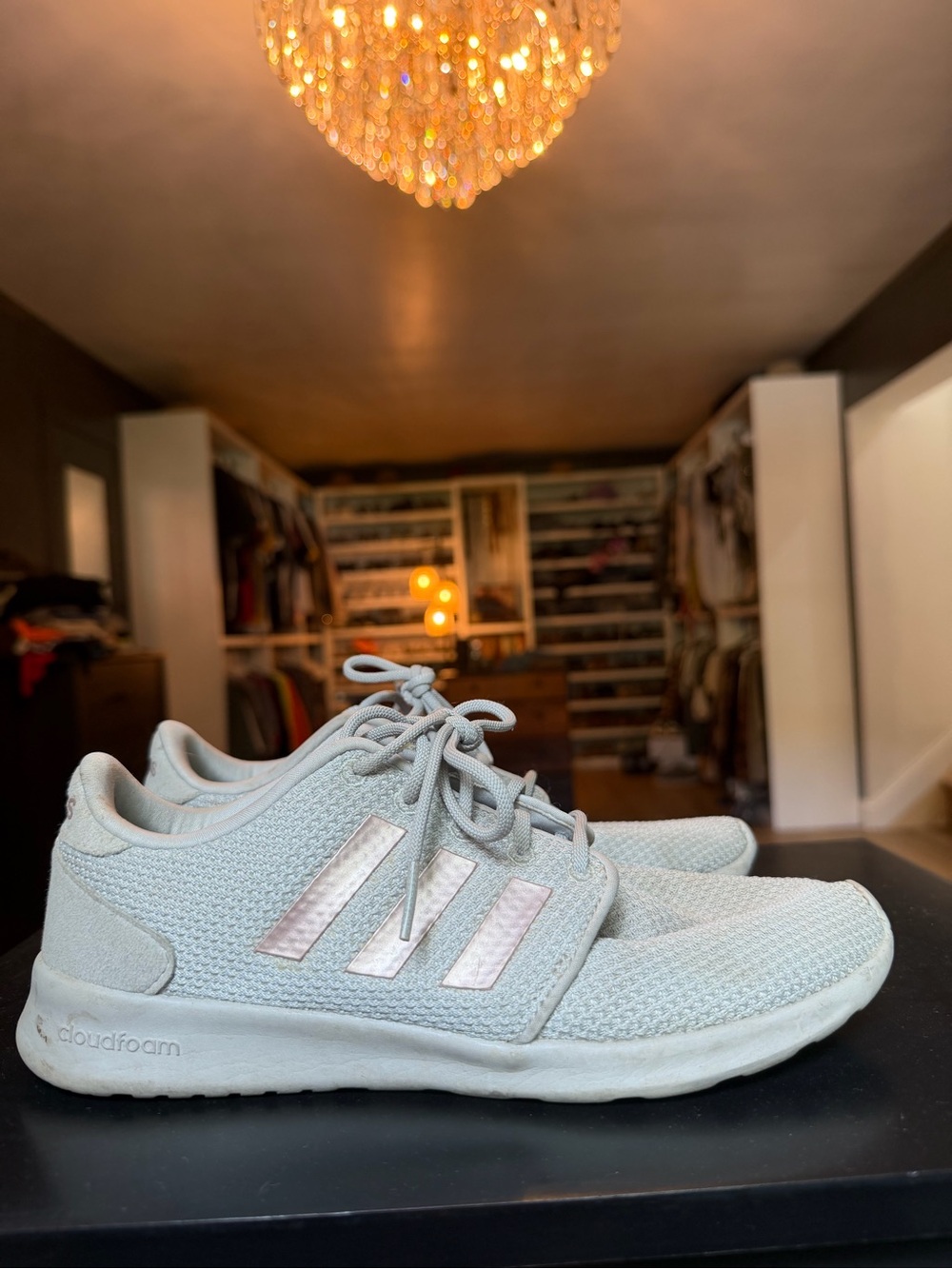 adidas Light Gray Knit Sneakers with rose gold Stripes